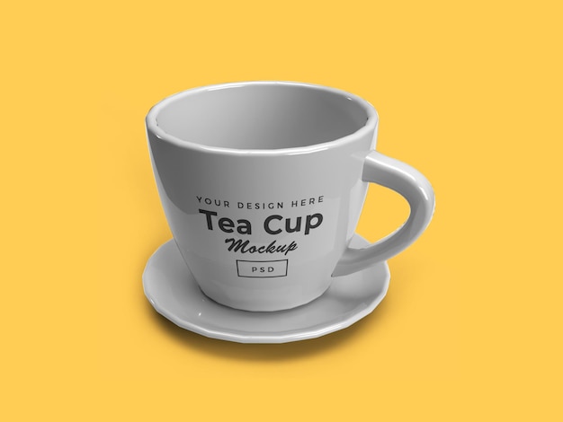 Tea Cup on Plate 3D Mockup Isolated Design