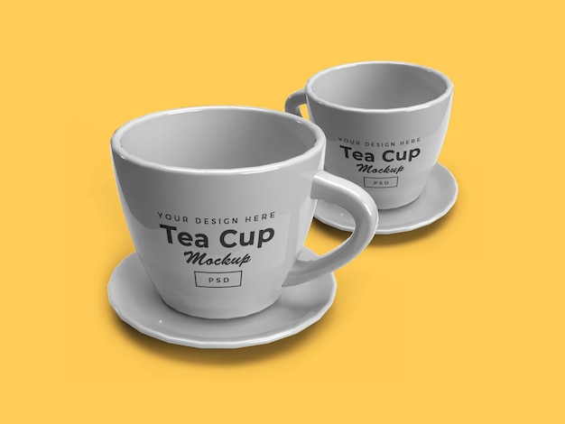 Tea Cup on Plate 3D Mockup