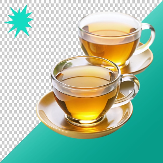 tea cups and green tea on transparent background