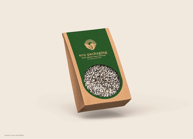 Tea or Grain Paper Packaging Bag Mockup With Transparent Window