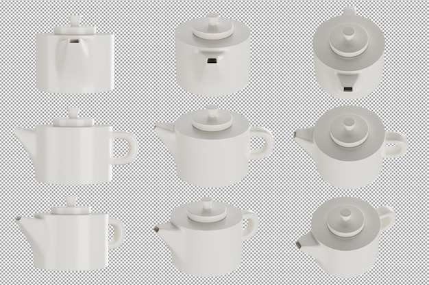 Tea pots ceramic isolated on alpha background 3d rendering