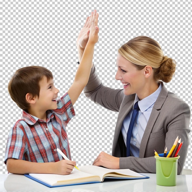 PSD teacher and boy giving high five