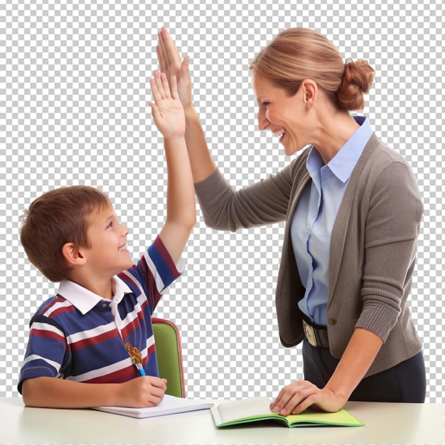 PSD teacher and boy giving high five