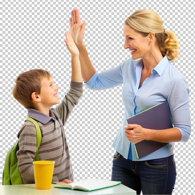 PSD teacher and boy giving high five