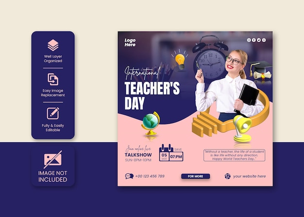 Teacher's day or education social media post or Instagram post banner template