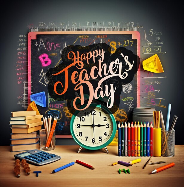 Teachers day concept greetings background with typography poster Vector art Great design element