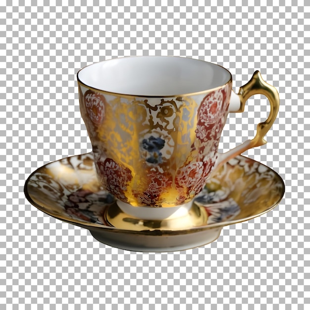 PSD a teacup and saucer with a picture on transparent background