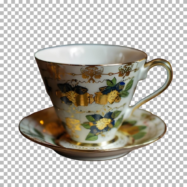 PSD a teacup and saucer with a picture on transparent background