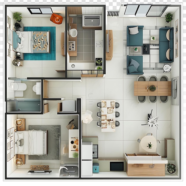 PSD tealthemed 2bhk house plan layout design