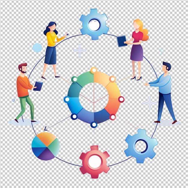 PSD a teamwork and collaboration diagram on white background