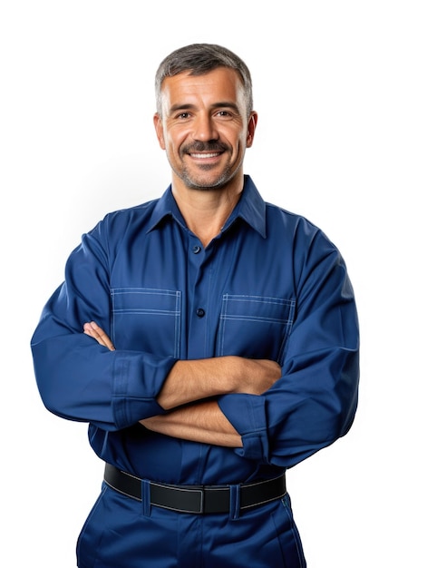 technical man wear blue uniform in transparent background