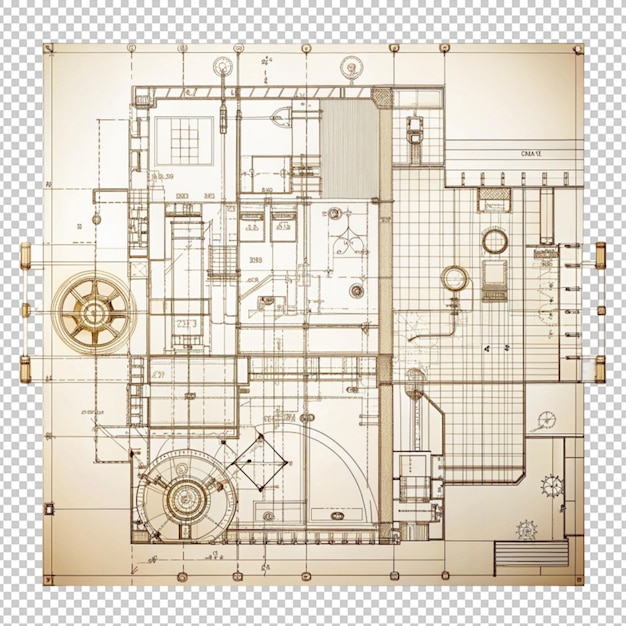 PSD technical plan abstract engineering draft for use isolated on transparent background