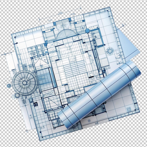 PSD technical plan abstract engineering draft for use isolated on transparent background