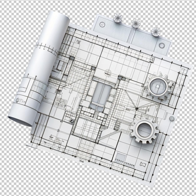 PSD technical plan abstract engineering draft for use isolated on transparent background