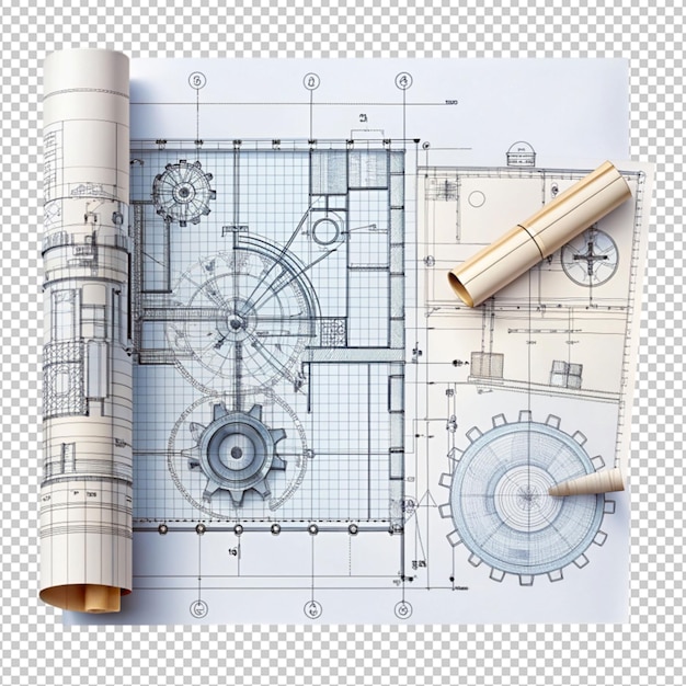 PSD technical plan abstract engineering draft for use isolated on transparent background