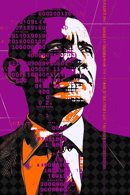 Technical Presidential Candidate Portrait With Bitcoin Code Illustration Election Campaign Design