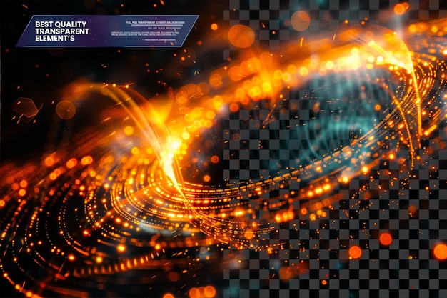 PSD techno tapestry with luminous lens flares and abstract shapes on transparent background