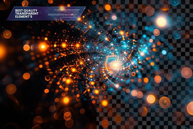 PSD techno tapestry with luminous lens flares and abstract shapes on transparent background