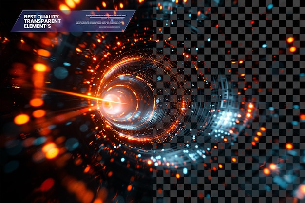 PSD techno tapestry with luminous lens flares and abstract shapes on transparent background