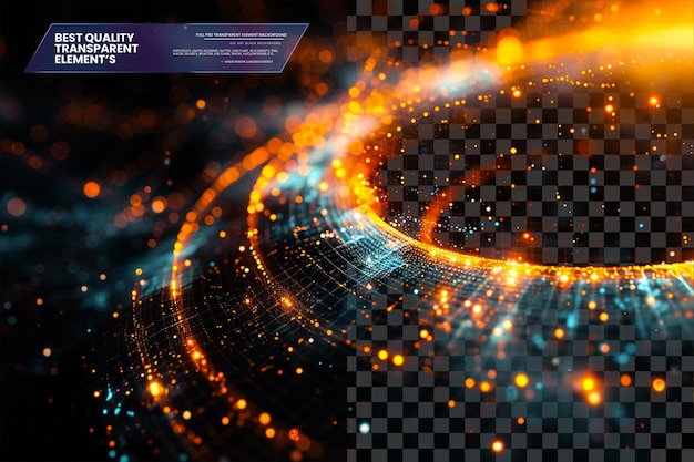 Techno Tapestry with Luminous Lens Flares and Abstract Shapes on Transparent Background