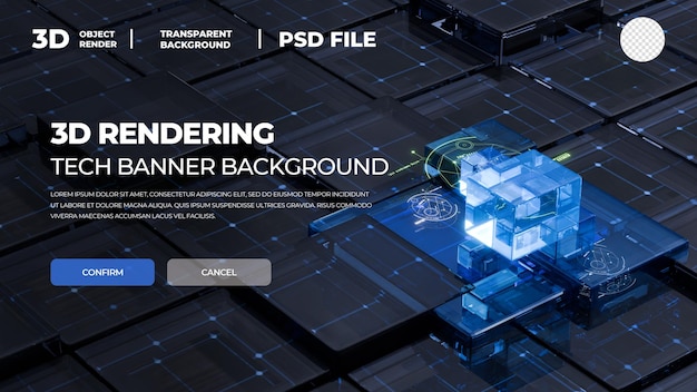 Technology rendering square banner psd layered source file template