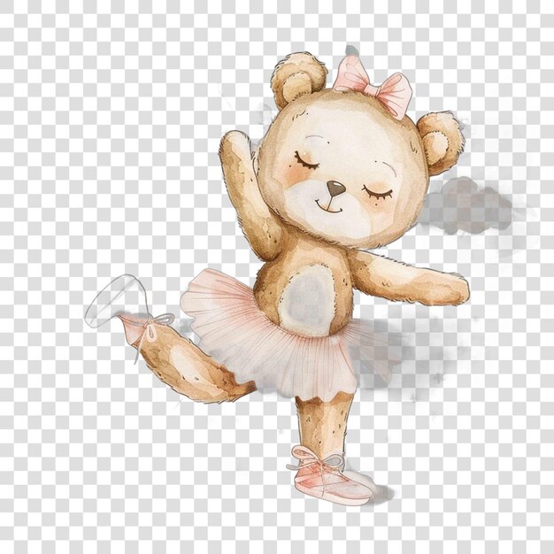 PSD teddy bear ballerina wearing ballet shoes illustrataion cute nuresery watercolor