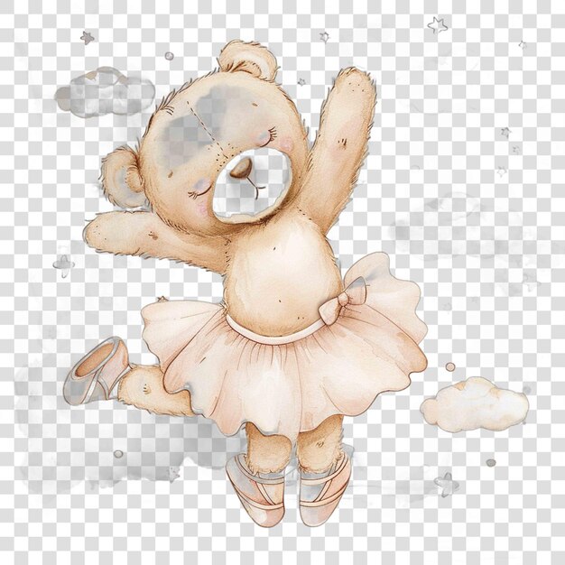 PSD teddy bear ballerina wearing ballet shoes illustrataion cute nuresery watercolor