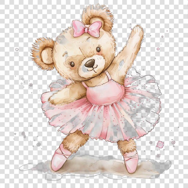 PSD teddy bear ballerina wearing ballet shoes nuresery watercolor