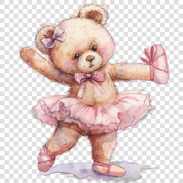 PSD teddy bear ballerina wearing ballet shoes nuresery watercolor