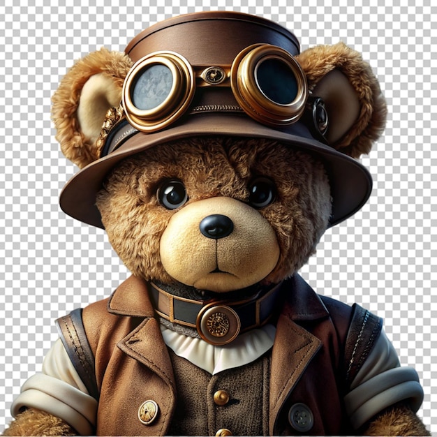 a teddy bear dressed in steam punk clothing