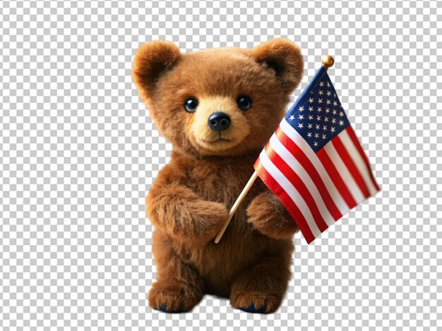 teddy bear holding a flag