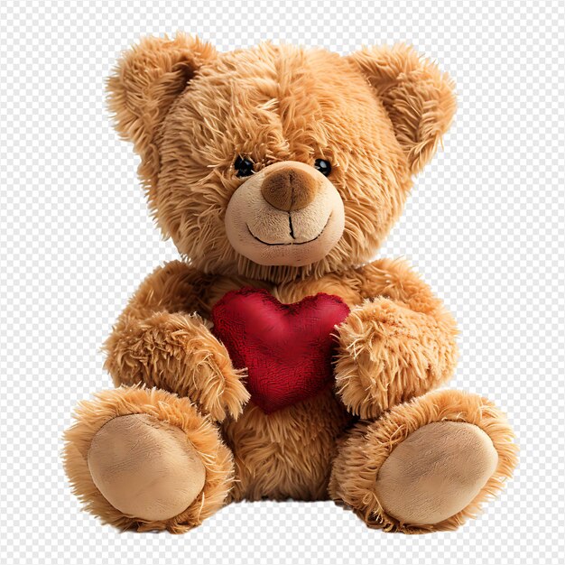 PSD teddy bear holding heart on isolated transparent background