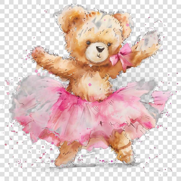 teddy bear in pink tutu nuresery watercolor