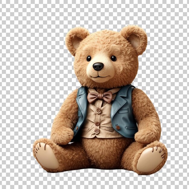 PSD a teddy bear with a bow tie sits on a transparent background