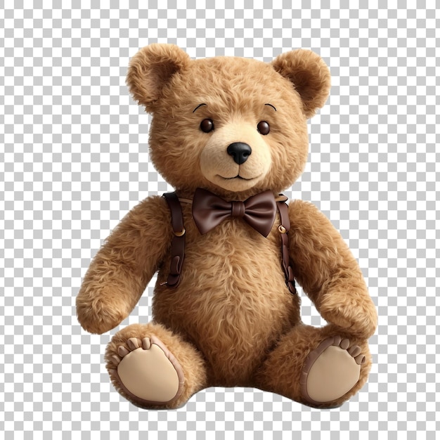 a teddy bear with a bow tie sits on a transparent background