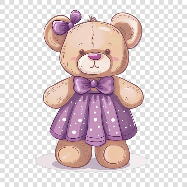 teddy bear with dress and bow illustrstionon transparent background