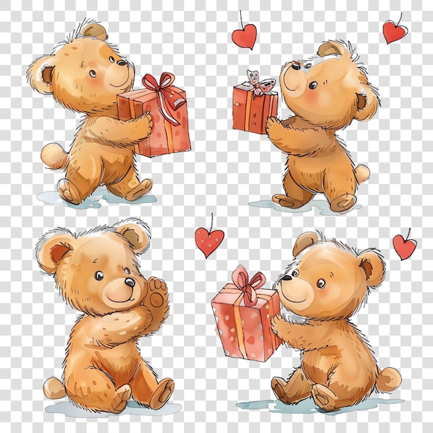 PSD teddy bear with gifts watercolor nurseryon transparent background