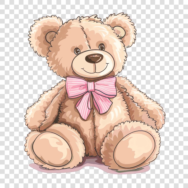 teddy bear with pink bow illustrstionon transparent background