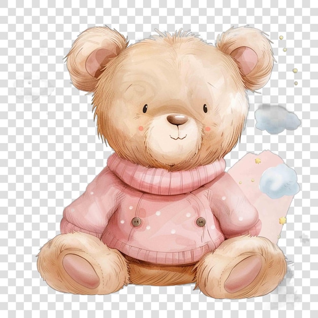 teddy bear with pink color clothes illustrataion cute nuresery watercolor