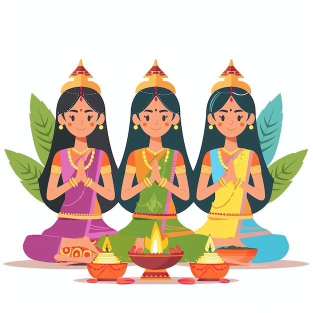 PSD teej puja rituals with idols of goddess parvati indian illustration