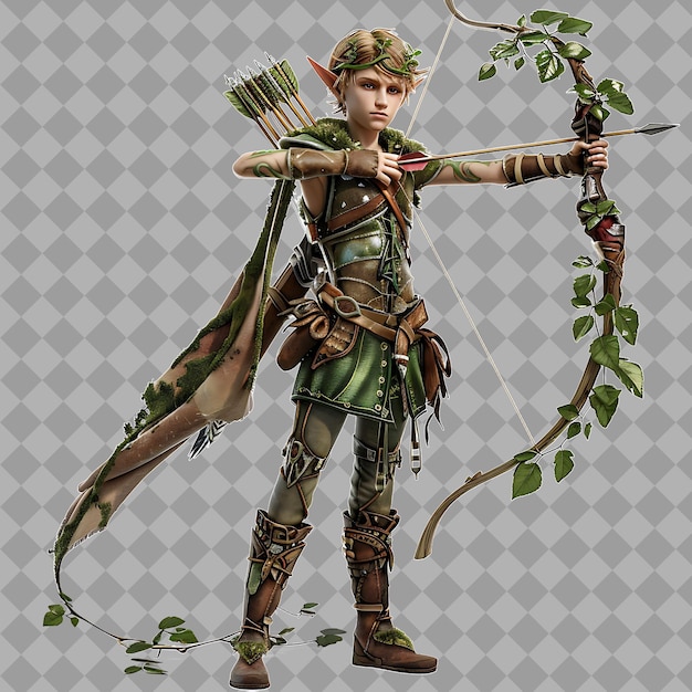 Teenage Elf Archer With Agile Form Forest Colored Clothing L Isolated 3D Character Illustration