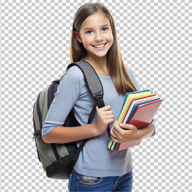 teenage girl with backpack holding books Transparent Background