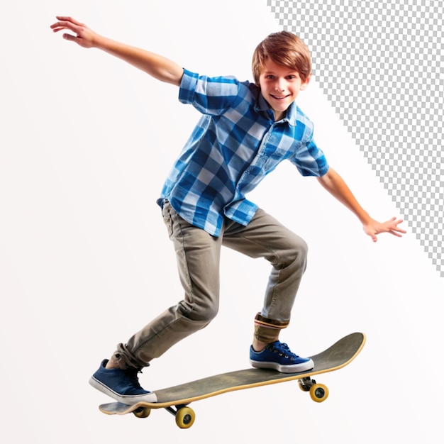 PSD teenager boy skateboarder on transparent background