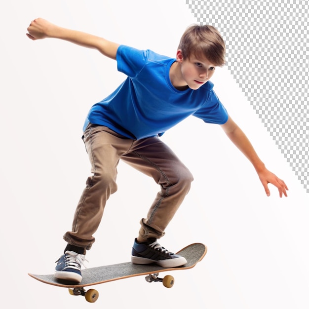 PSD teenager boy skateboarder on transparent background