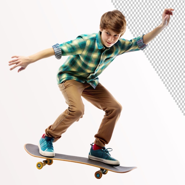 teenager boy skateboarder on transparent background