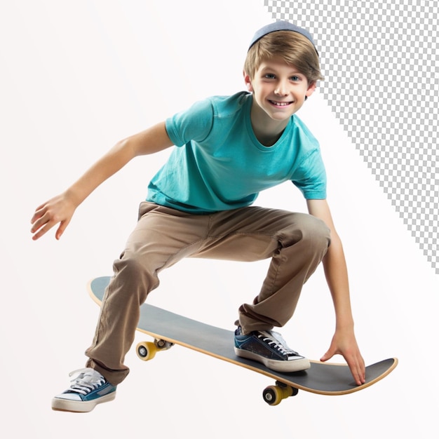 PSD teenager boy skateboarder on transparent background