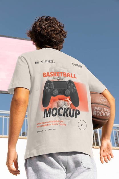 Teenager wearing basketball clouting mockup