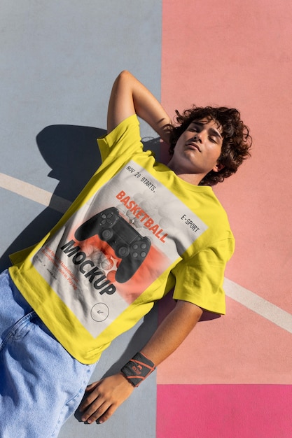 Teenager wearing basketball clouting mockup