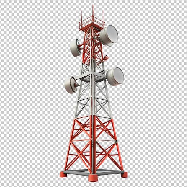 PSD telecommunication signal tower on transparent background