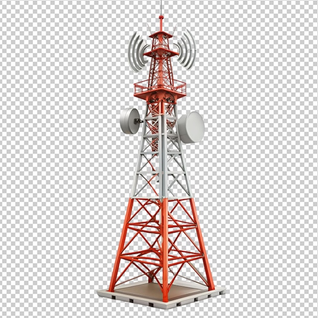 PSD telecommunication signal tower on transparent background